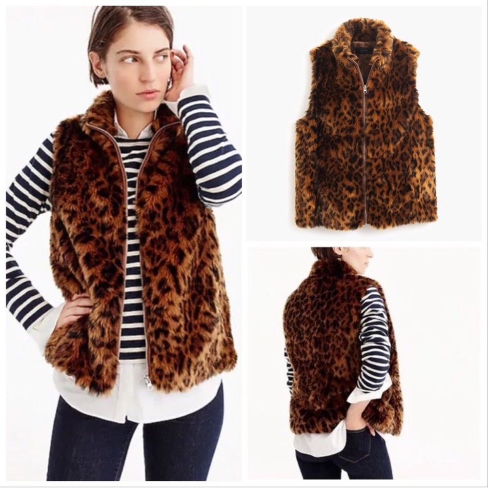 J crew Leopard faux fur vest